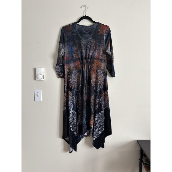 One World Boho Velvet Dress Large Asymmetrical Handkerchief Blue Red‎ Summer Y2K - Picture 4 of 5